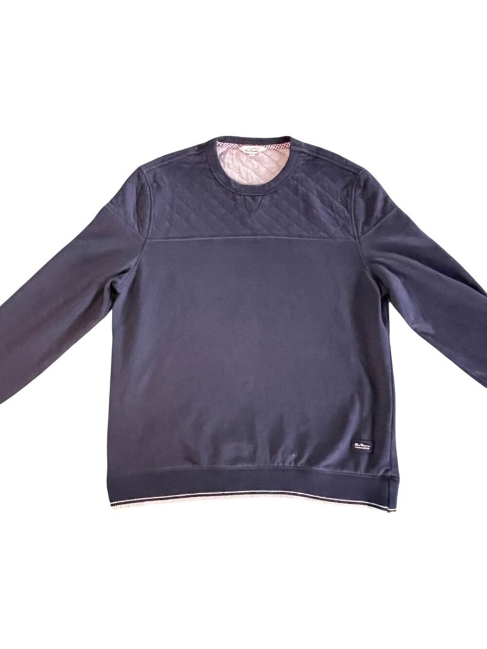 Ben Sherman Mens Navy Quilted Crewneck Sweatshirt Cotton Blend Size L